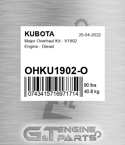 OHKU1902-O Major Overhaul Kit - V1902 Engine - Diesel for KUBOTA