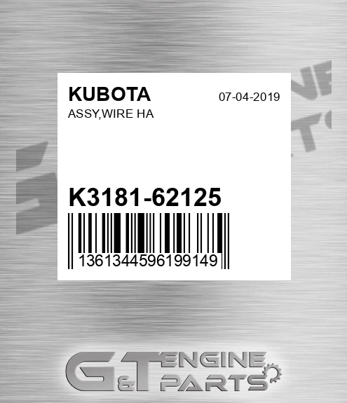 K3181-62125 Assy,wire Ha for KUBOTA