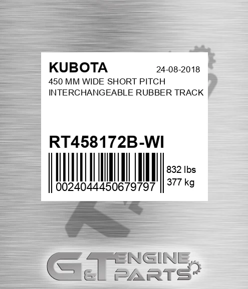 RT458172B-WI 450 Mm Wide Short Pitch Interchangeable Rubber Track
