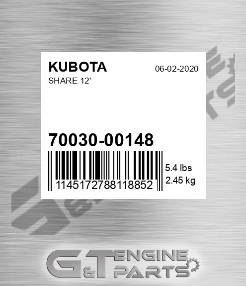 70030-00148 Share 12' for KUBOTA