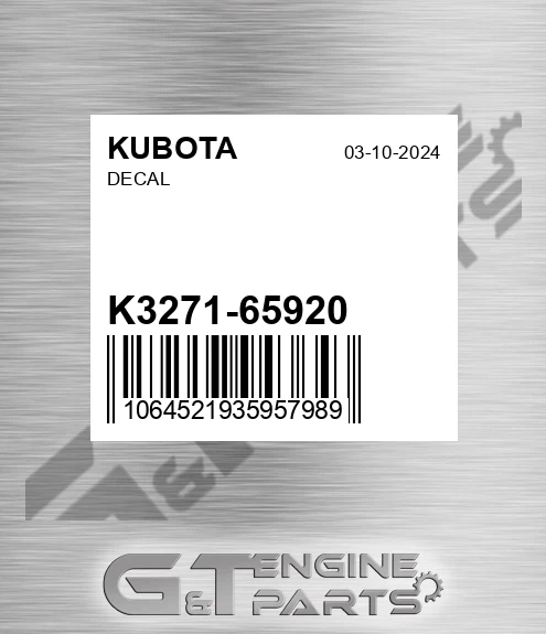 K3271-65920 Decal for KUBOTA