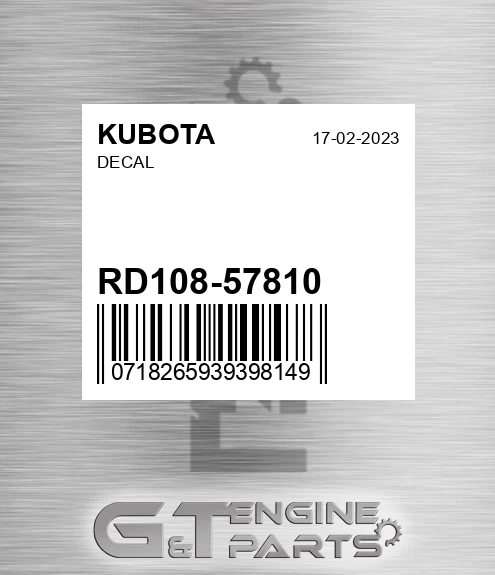 RD108-57810 Decal for KUBOTA