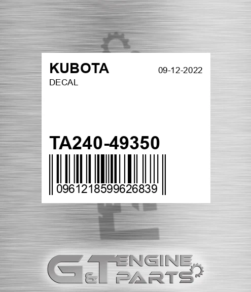 TA240-49350 Decal for KUBOTA