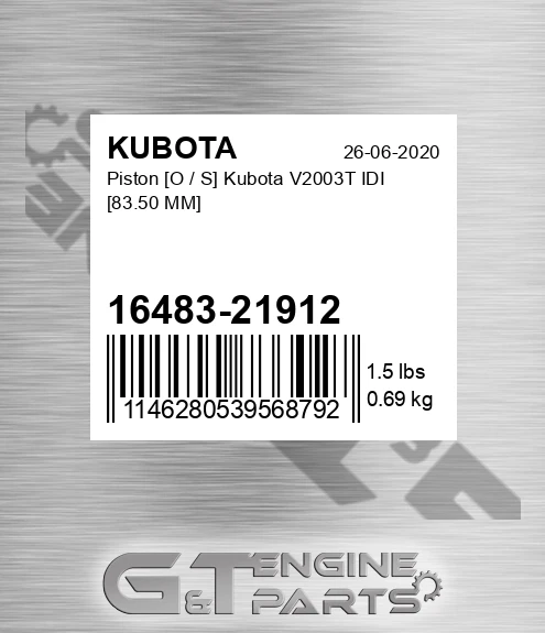 16483-21912 Piston [o / S] V2003t Idi [83.50 Mm] for KUBOTA