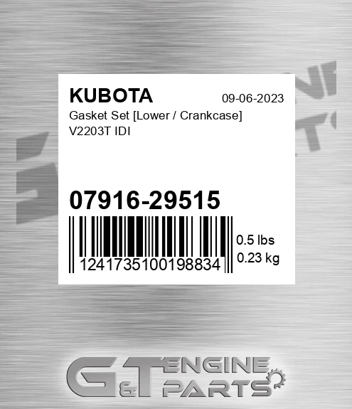 07916-29515 Gasket Set [lower / Crankcase] V2203t Idi for KUBOTA