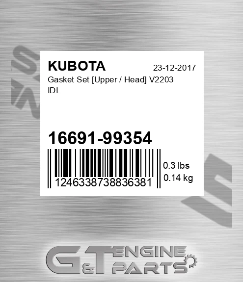 16691-99354 Gasket Set [upper / Head] V2203 Idi for KUBOTA