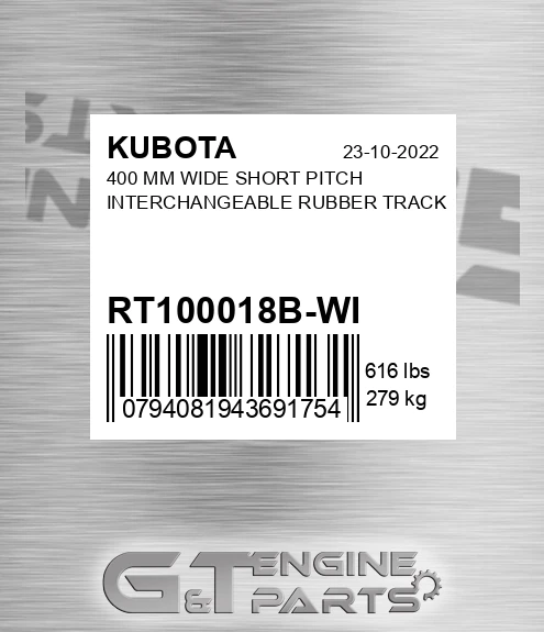 RT100018B-WI 400 Mm Wide Short Pitch Interchangeable Rubber Track