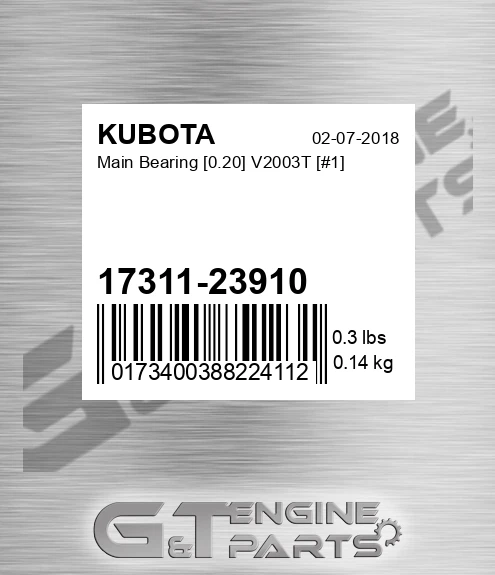17311-23910 Main Bearing [0.20] V2003t [#1] for KUBOTA