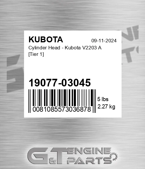 19077-03045 Cylinder Head - V2203 A [tier 1] for KUBOTA