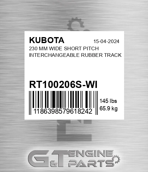 RT100206S-WI 230 Mm Wide Short Pitch Interchangeable Rubber Track