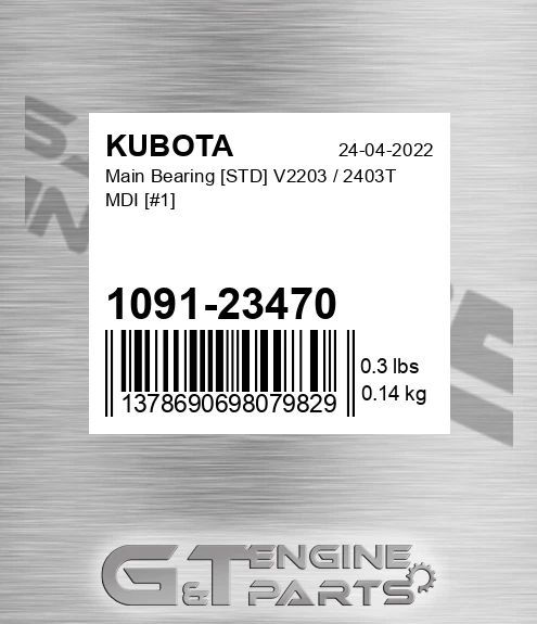 1091-23470 Main Bearing [std] V2203 / 2403t Mdi [#1] for KUBOTA