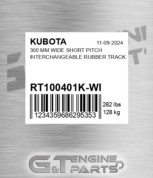 RT100401K-WI 300 Mm Wide Short Pitch Interchangeable Rubber Track
