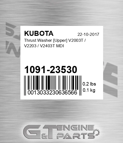 1091-23530 Thrust Washer [upper] V2003t / V2203 / V2403t Mdi for KUBOTA