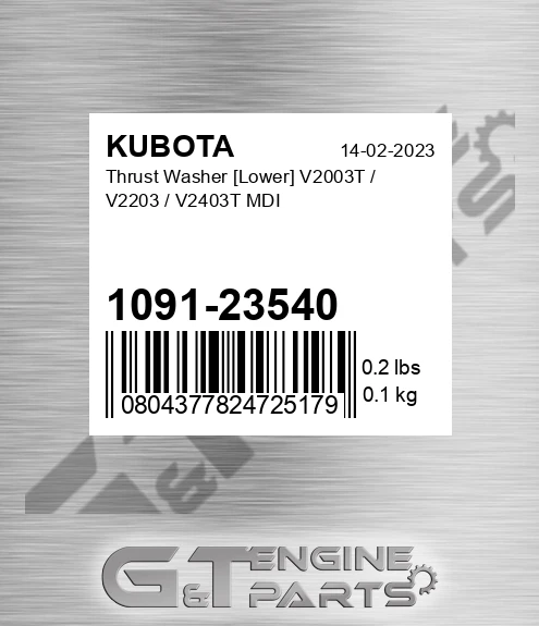 1091-23540 Thrust Washer [lower] V2003t / V2203 / V2403t Mdi for KUBOTA