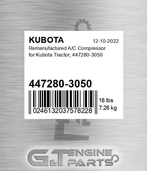 447280-3050 Remanufactured A/c Compressor For Tractor, for KUBOTA