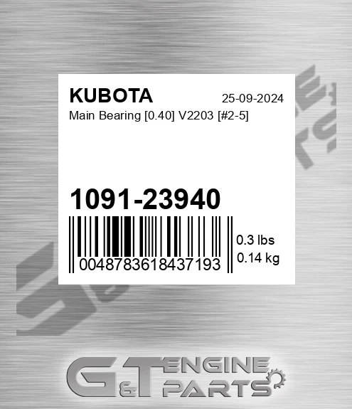 1091-23940 Main Bearing [0.40] V2203 [#2-5] for KUBOTA