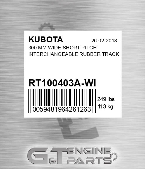 RT100403A-WI 300 Mm Wide Short Pitch Interchangeable Rubber Track
