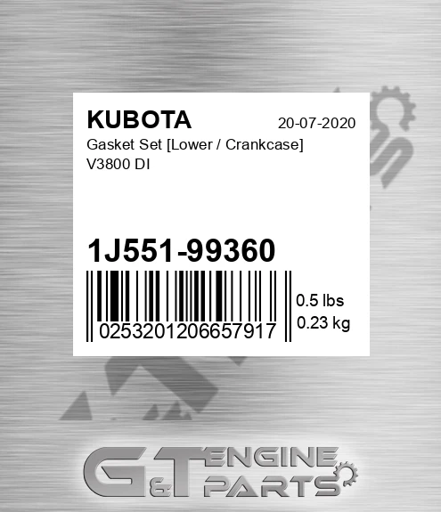 1J551-99360 Gasket Set [lower / Crankcase] V3800 Di for KUBOTA