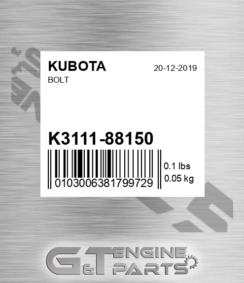 K3111-88150 Bolt for KUBOTA