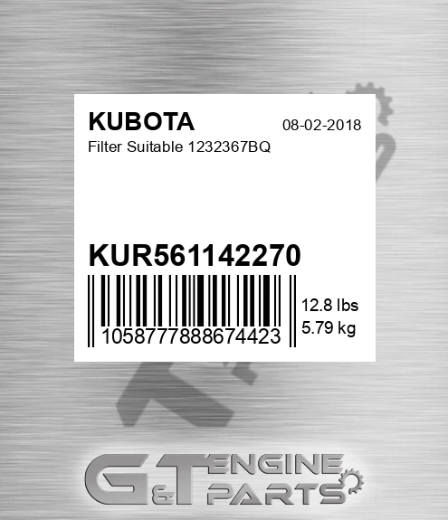 KUR561142270 Filter Suitable 1232367bq for KUBOTA