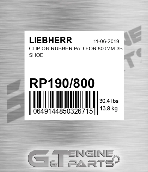 RP190/800 Clip On Rubber Pad For 800mm 3b Shoe