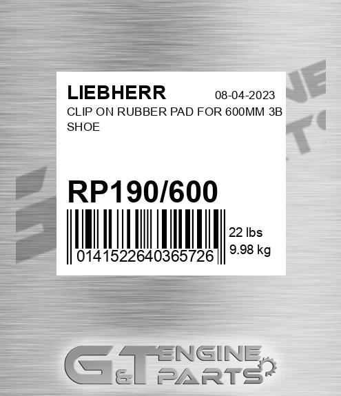 RP190/600 Clip On Rubber Pad For 600mm 3b Shoe
