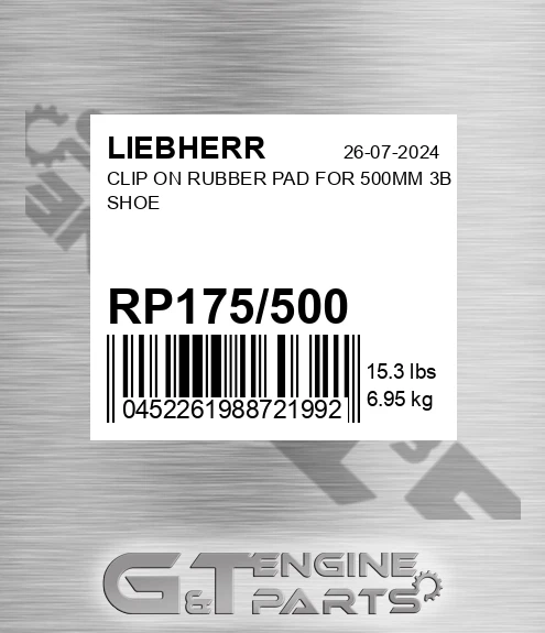 RP175/500 Clip On Rubber Pad For 500mm 3b Shoe