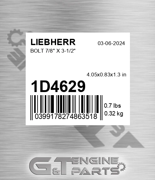 1D4629 Bolt 7/8" X 3-1/2"