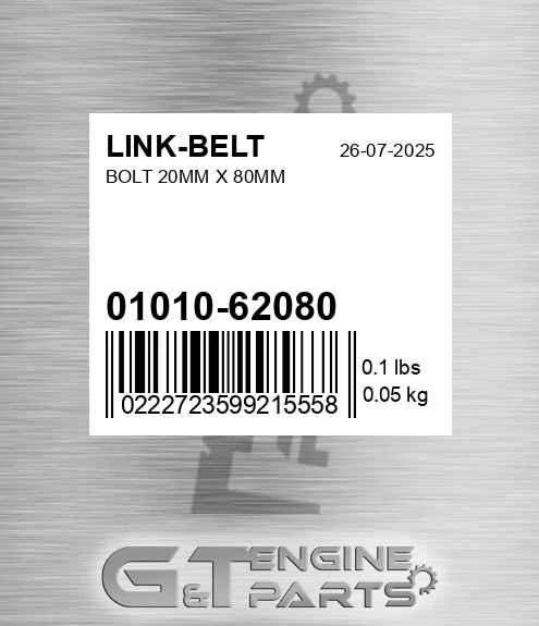 01010-62080 Bolt 20mm X 80mm