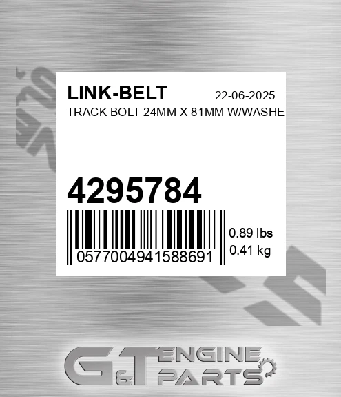 4295784 Track Bolt 24mm X 81mm W/washer