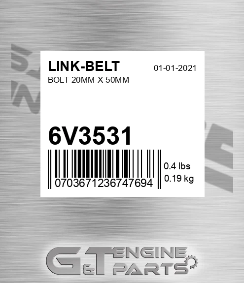 6V3531 Bolt 20mm X 50mm