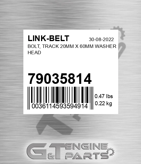 79035814 LINK-BELT Bolt, Track 20mm X 60mm Washer Head