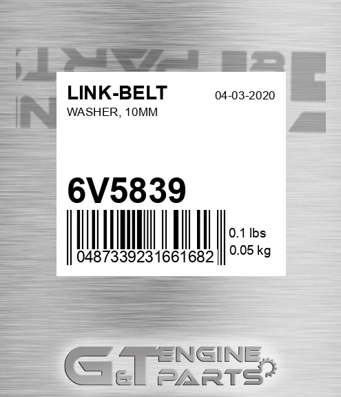 6V5839 Washer, 10mm