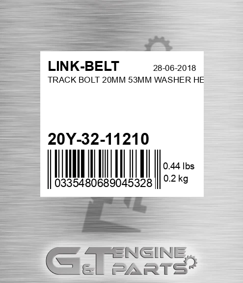 20Y-32-11210 Track Bolt 20mm 53mm Washer Head