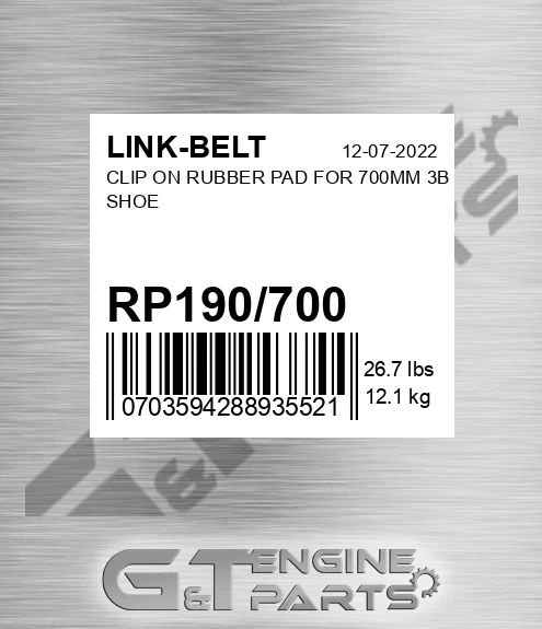 RP190/700 Clip On Rubber Pad For 700mm 3b Shoe