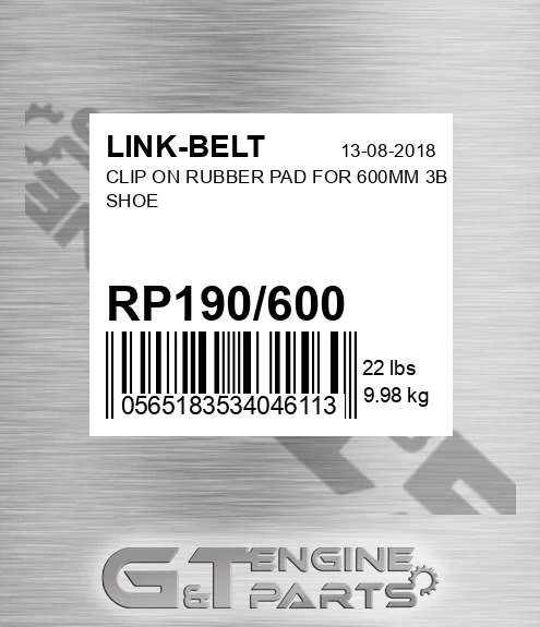 RP190/600 Clip On Rubber Pad For 600mm 3b Shoe