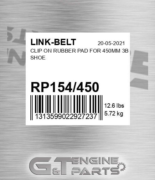 RP154/450 Clip On Rubber Pad For 450mm 3b Shoe