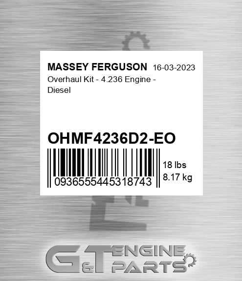 OHMF4236D2-EO Overhaul Kit - 4.236 Engine - Diesel for MASSEY FERGUSON
