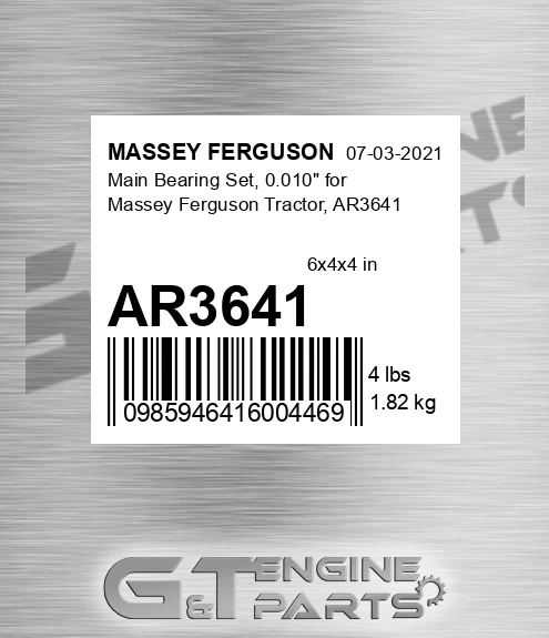 AR3641 Main Bearing Set, 0.010" For Tractor,