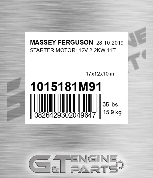 1015181M91 Starter Motor: 12v 2.2kw 11t for MASSEY FERGUSON