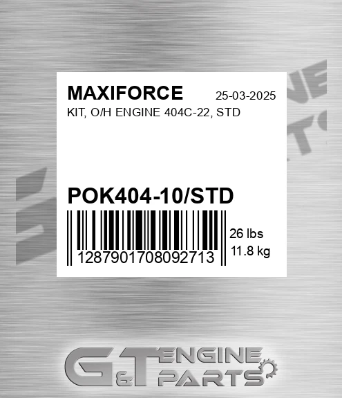 POK404-10/STD Kit, O/h Engine 404c-22, Std for MAXIFORCE