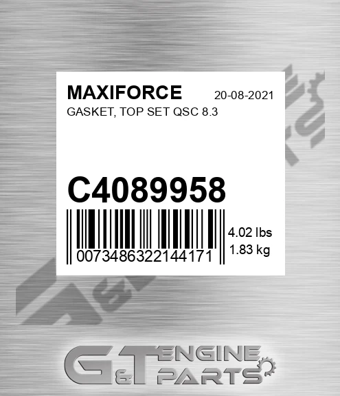C4089958 Gasket, Top Set Qsc 8.3 for MAXIFORCE