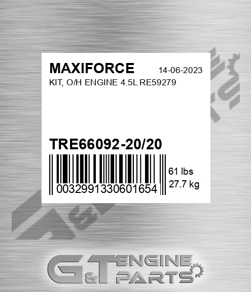TRE66092-20/20 Kit, O/h Engine 4.5l Re59279 for MAXIFORCE