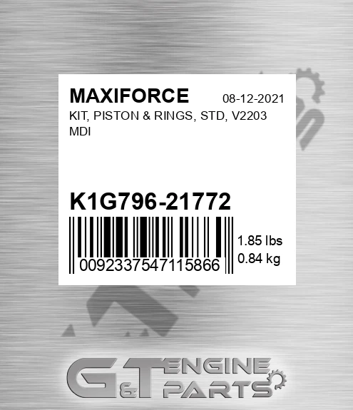 K1G796-21772 Kit, Piston & Rings, Std, V2203 Mdi for MAXIFORCE