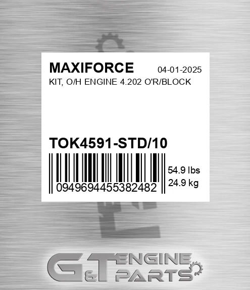 TOK4591-STD/10 Kit, O/h Engine 4.202 O'r/block for MAXIFORCE