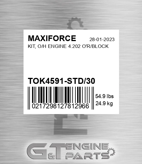 TOK4591-STD/30 Kit, O/h Engine 4.202 O'r/block for MAXIFORCE