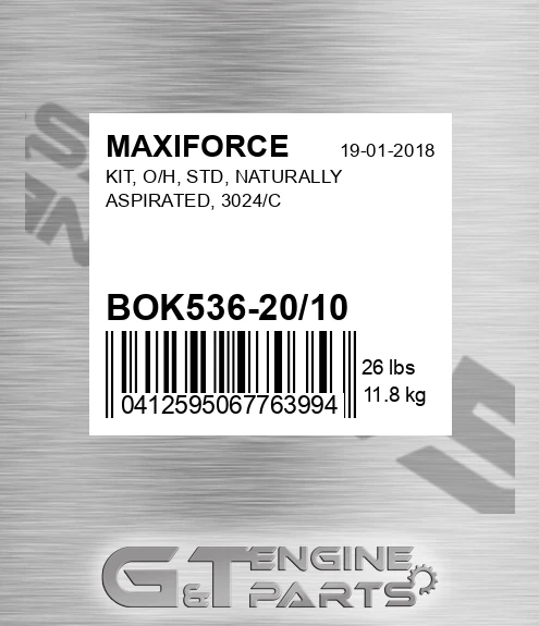 BOK536-20/10 Kit, O/h, Std, Naturally Aspirated, 3024/c for MAXIFORCE