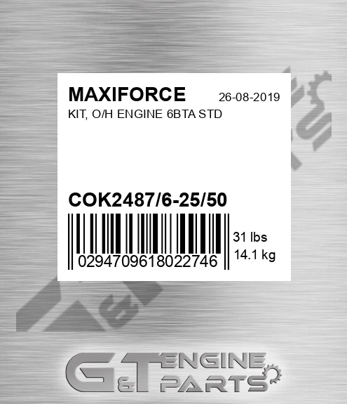COK2487/6-25/50 Kit, O/h Engine 6bta Std for MAXIFORCE