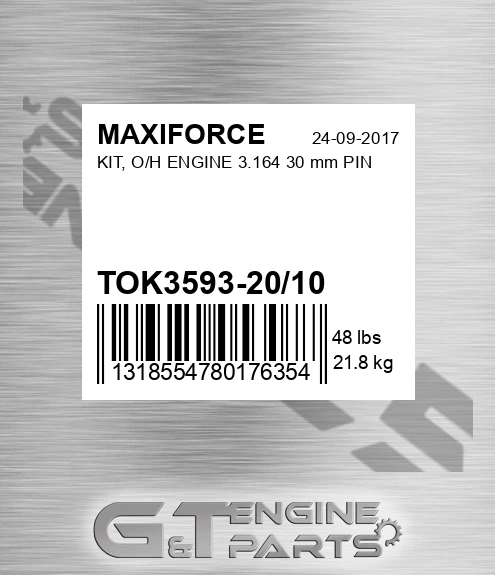 TOK3593-20/10 Kit, O/h Engine 3.164 30 Mm Pin for MAXIFORCE