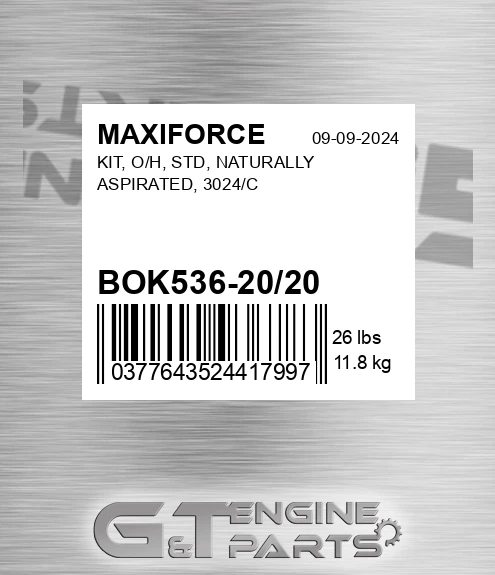 BOK536-20/20 Kit, O/h, Std, Naturally Aspirated, 3024/c for MAXIFORCE